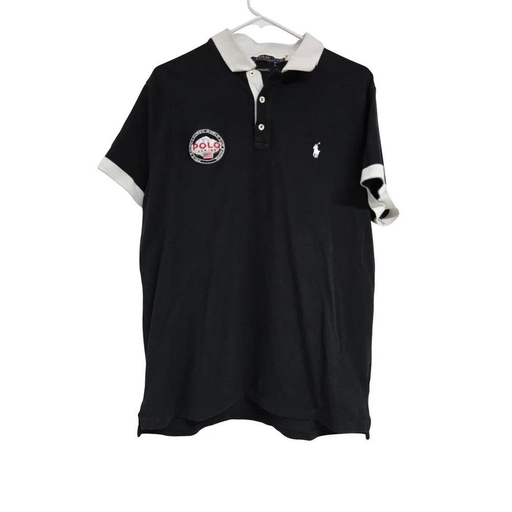 Polo Ralph Lauren Custom Slim Fit Alpine World Cup Racing Polo Black Men's Sz XL